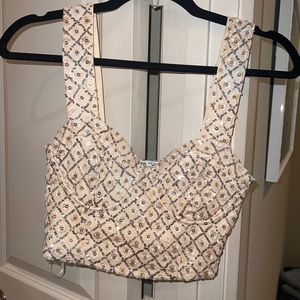 Tan Zara Crop Top with Silver & iridescent sparkly embellishments